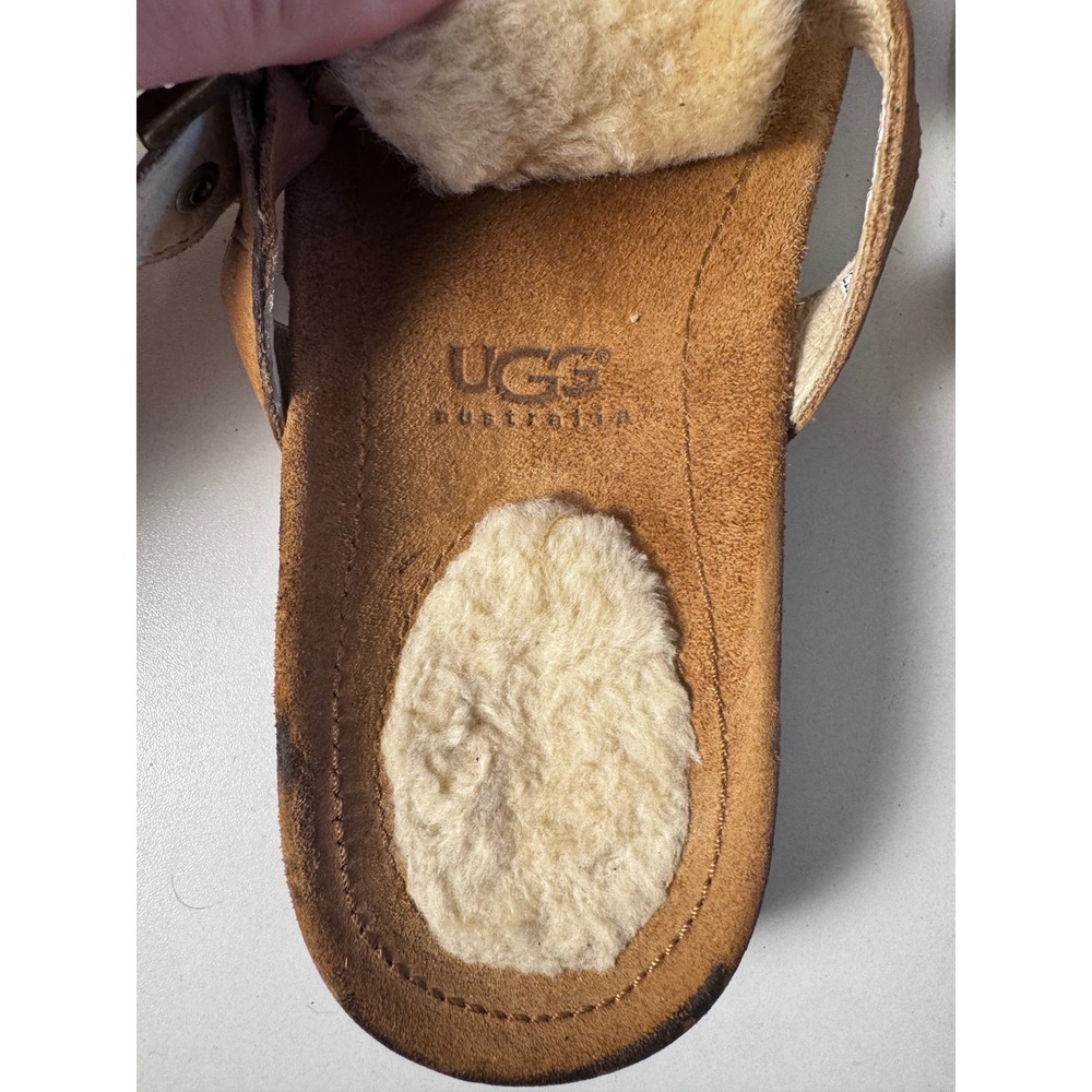 UGG Australia Leather‎ Thong Sandals Women Size 6 Brown Shearling Lined Boho - Picture 7 of 10